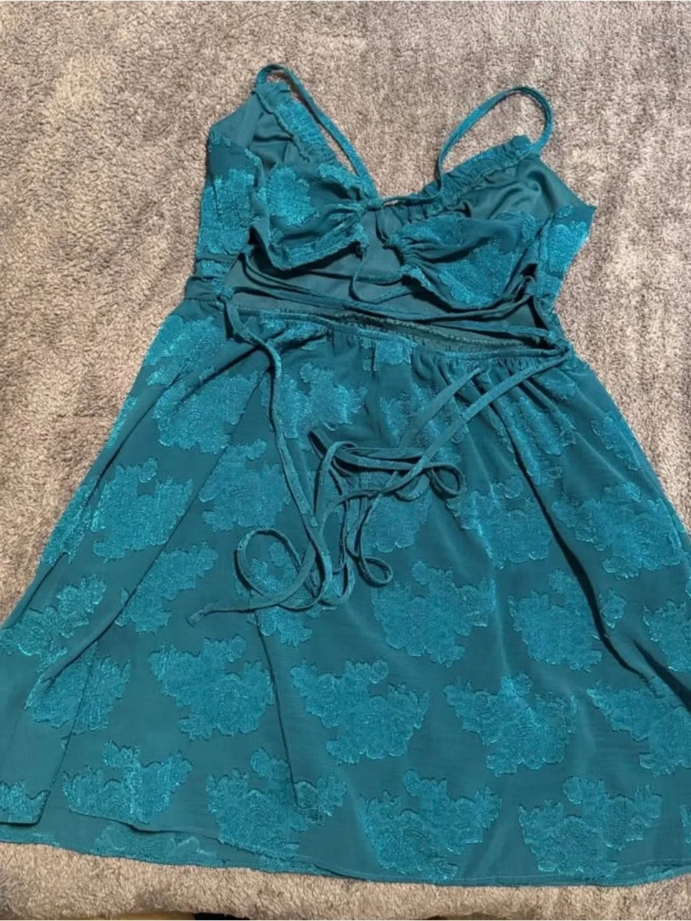 Juniors Teal Lace Sundress with Strappy Back
